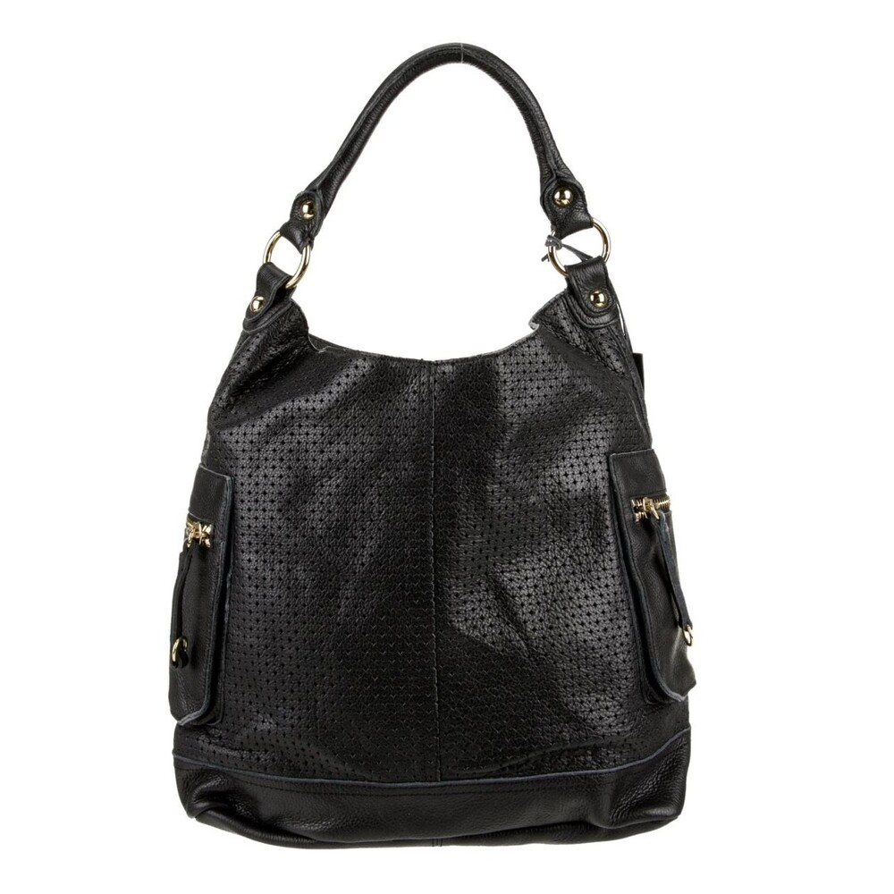 Linea Pelle Black Leather Hobo Bag Gold Hardware Top Handle Pockets Super Soft